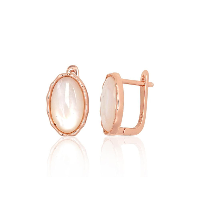 Sidabriniai auskarai ant cilindrinės spynos 2204179(PAu-R)_PL, Sidabras 925°, raudonas auksas (padengti), Perlamutras