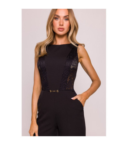 M866 Kombinezon z koronkowymi wstawkami - czarny