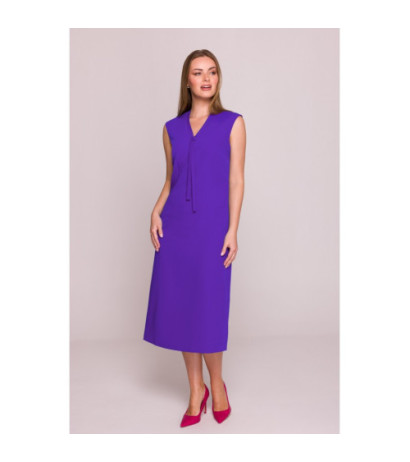 S410 Sukienka z wiązaniem w dekolcie - fioletowa