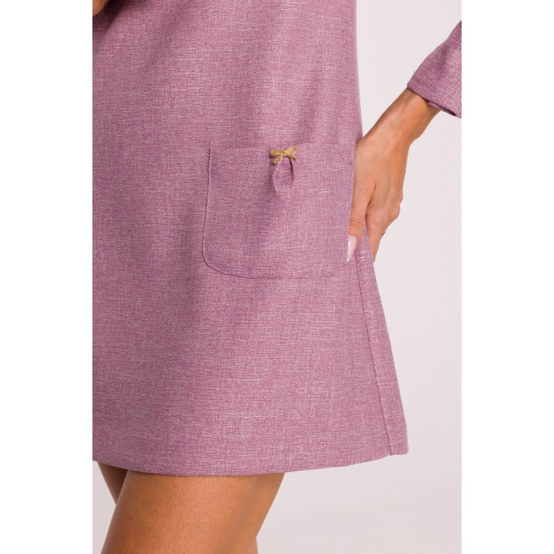 M870 Sukienka tweedowa z kieszonkami - marsala