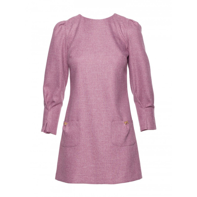 M870 Sukienka tweedowa z kieszonkami - marsala