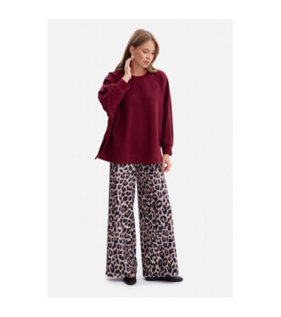 B306 Bluza oversize z rozcięciami - burgundowa
