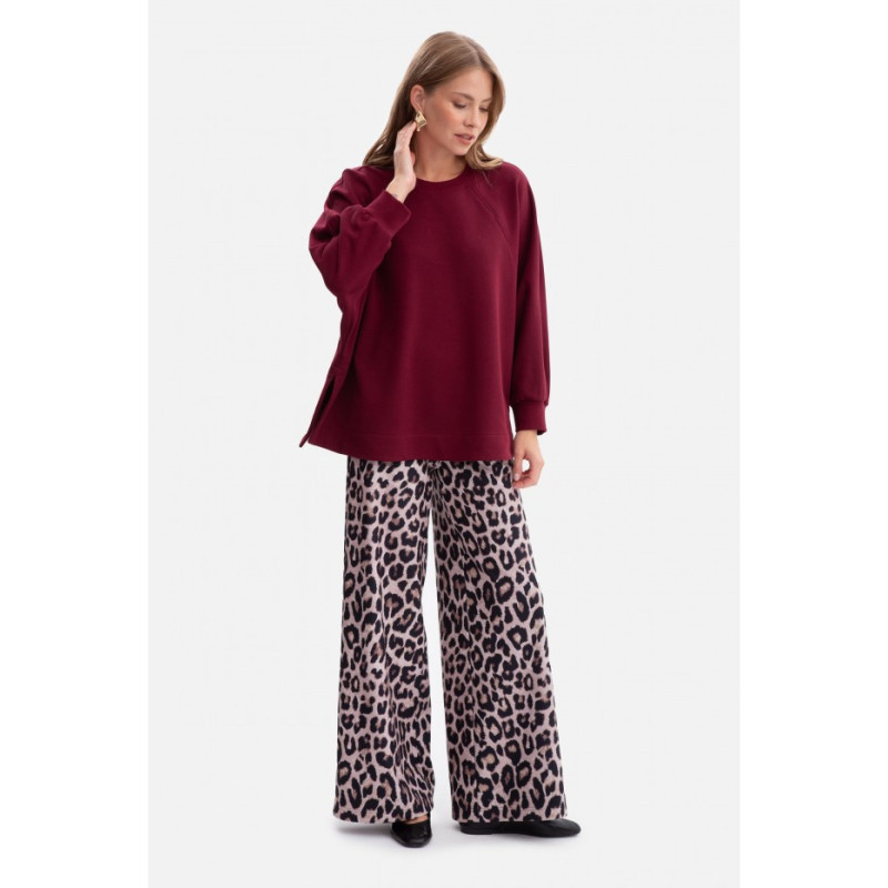B306 Bluza oversize z rozcięciami - burgundowa