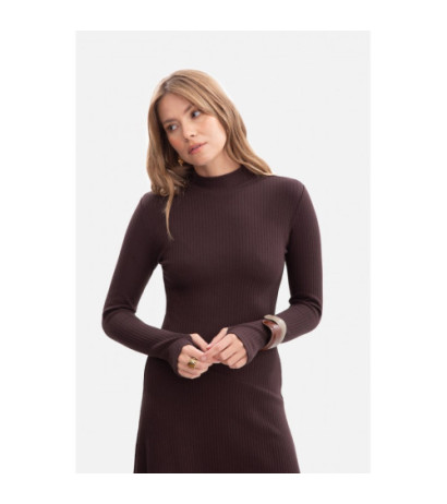B299 Sukienka z dzianiny prążkowanej - gorzka czekolada