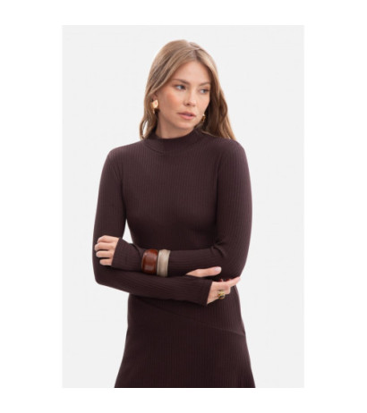 B299 Sukienka z dzianiny prążkowanej - gorzka czekolada