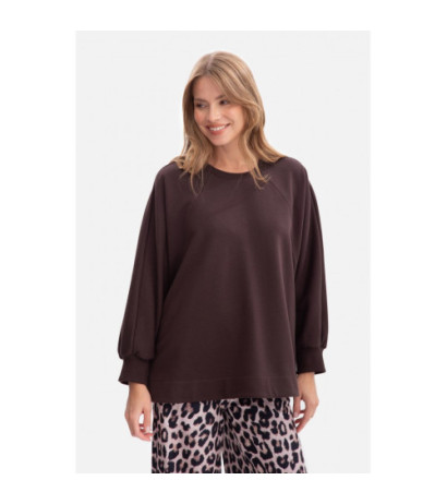 B306 Bluza oversize z rozcięciami - gorzka czekolada