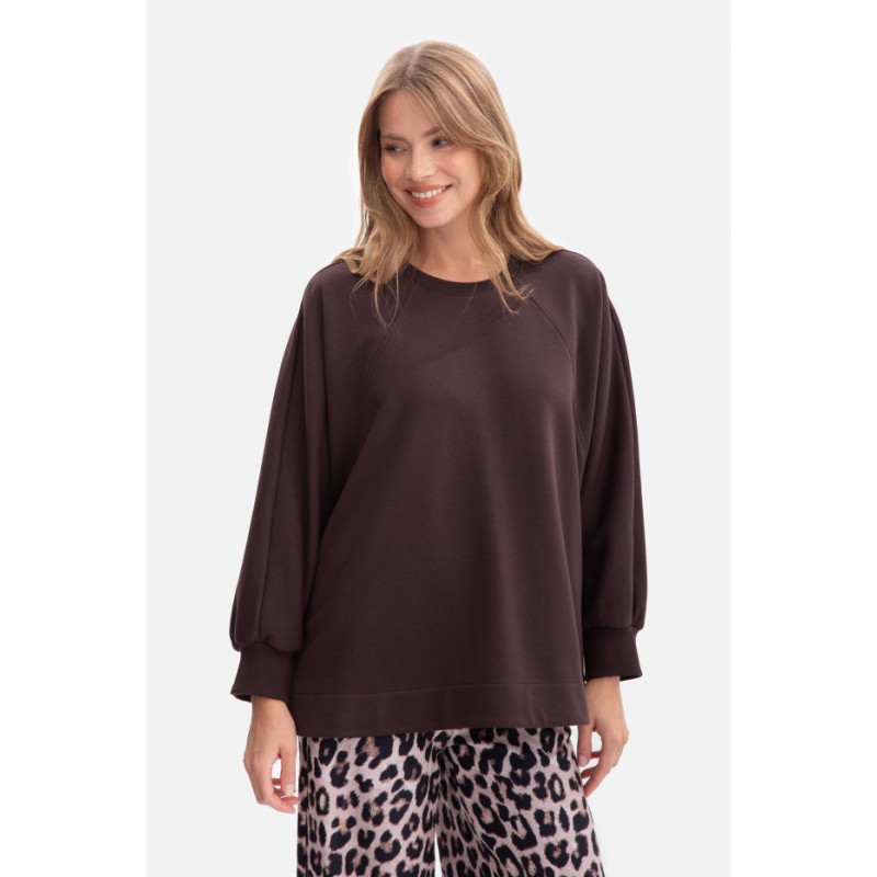 B306 Bluza oversize z rozcięciami - gorzka czekolada