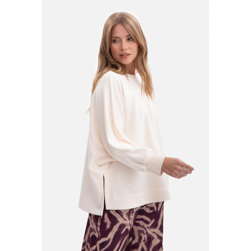 B306 Bluza oversize z rozcięciami - waniliowa