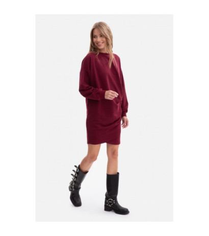 B298 Sukienka dzianinowa z zakładkami - burgundowa