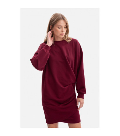 B298 Sukienka dzianinowa z zakładkami - burgundowa