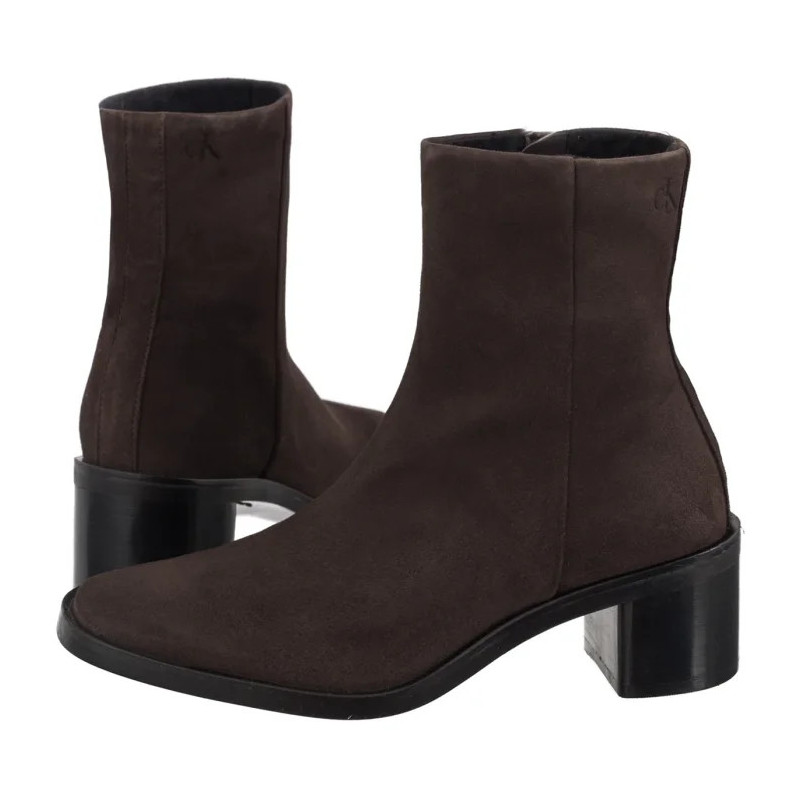 Calvin Klein Block Heel Zip Boot Sue Chocolate Brown HW0HW02592 GBW (CK702-a) batai