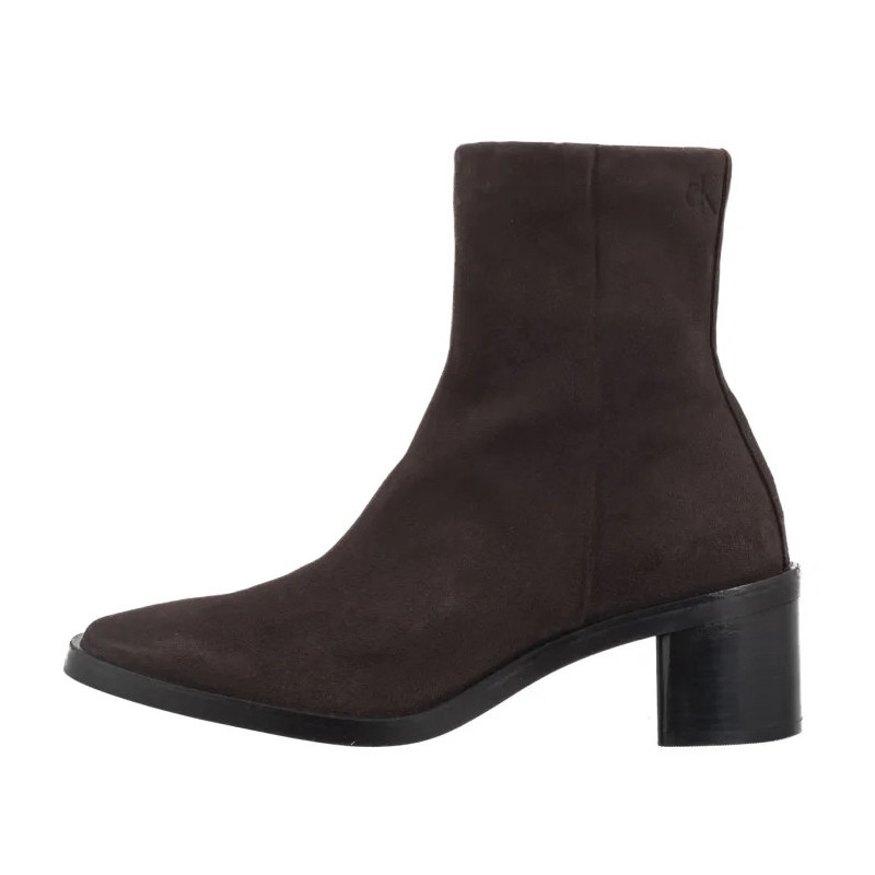 Calvin Klein Block Heel Zip Boot Sue Chocolate Brown HW0HW02592 GBW (CK702-a) batai