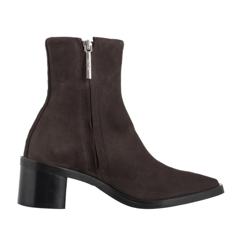 Calvin Klein Block Heel Zip Boot Sue Chocolate Brown HW0HW02592 GBW (CK702-a) batai