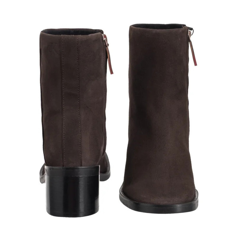 Calvin Klein Block Heel Zip Boot Sue Chocolate Brown HW0HW02592 GBW (CK702-a) batai