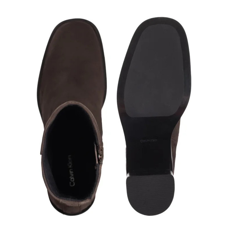 Calvin Klein Block Heel Zip Boot Sue Chocolate Brown HW0HW02592 GBW (CK702-a) batai