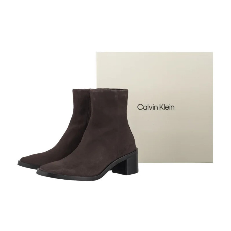 Calvin Klein Block Heel Zip Boot Sue Chocolate Brown HW0HW02592 GBW (CK702-a) batai