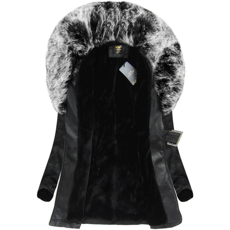 COAT WITH FUR COLLAR BLACK + GREY (5518) striukė COAT WITH FUR COLLAR BLACK + GREY (5518) striukė
