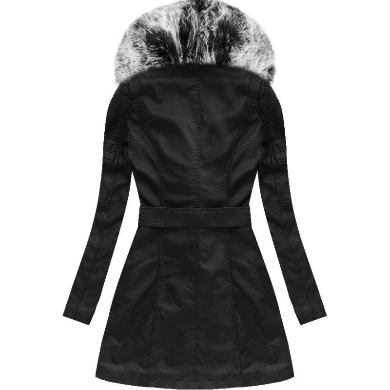 COAT WITH FUR COLLAR BLACK + GREY (5518) striukė COAT WITH FUR COLLAR BLACK + GREY (5518) striukė