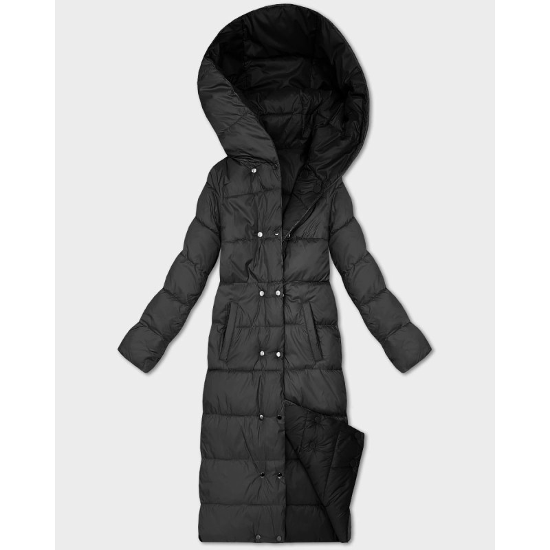 LONG JACKET WITH HOOD BLACK (PM7231) striukė