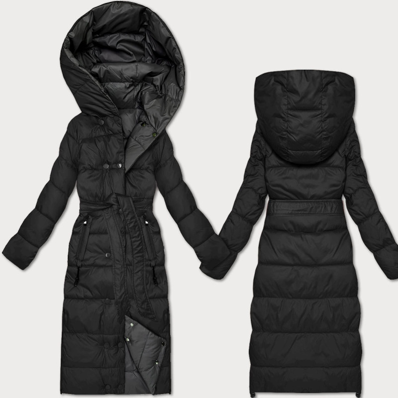 LONG JACKET WITH HOOD BLACK (PM7231) striukė