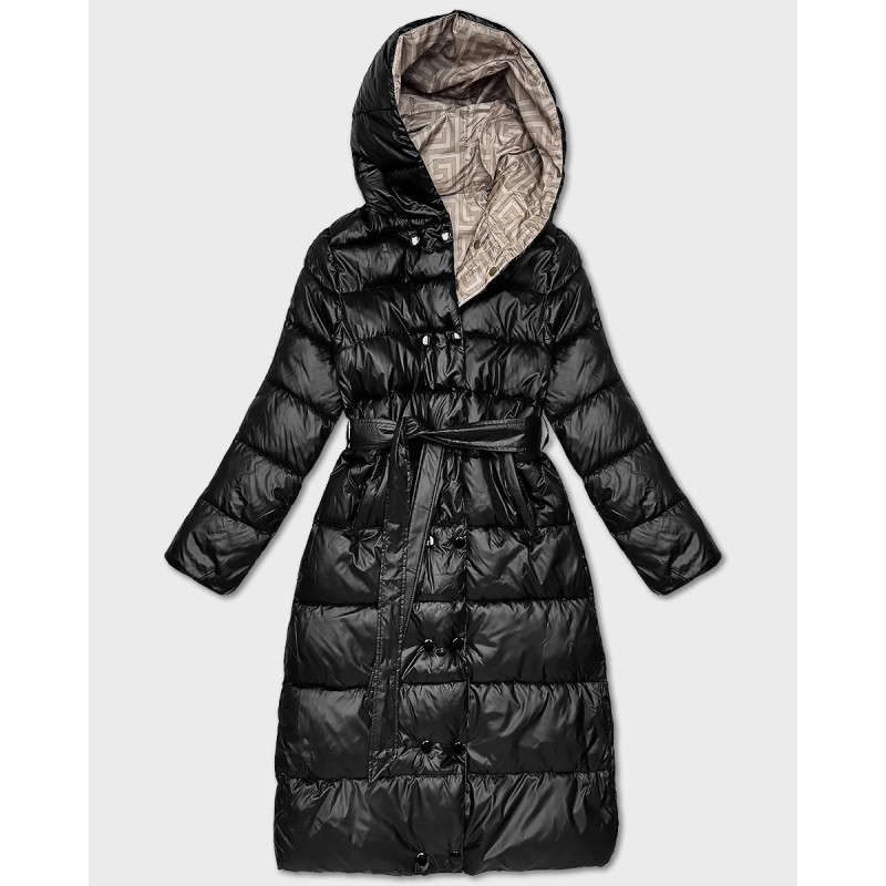 LONG JACKET WITH HOOD BLACK (PM7231) striukė
