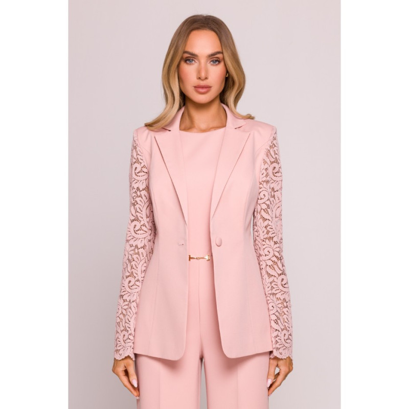 M865 Marynarka z koronkowymi rękawami - pudrowa