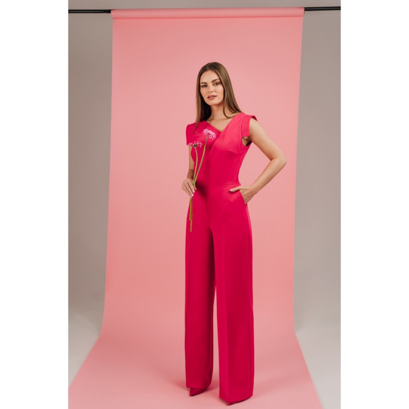 S407 Kombinezon z asymetrycznym dekoltem - różowy