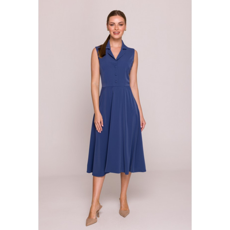 S409 Sukienka z rozpinanym dekoltem - niebieska