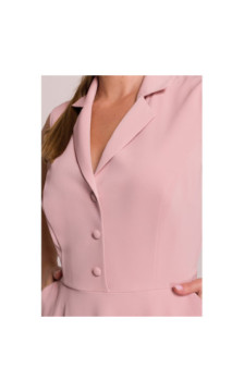 S409 Sukienka z rozpinanym dekoltem - pudrowa