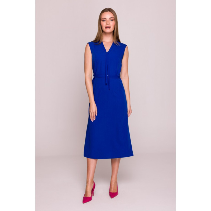 S410 Sukienka z wiązaniem w dekolcie - chabrowa