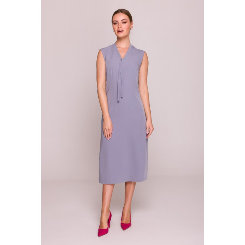 S410 Sukienka z wiązaniem w dekolcie - gołębi