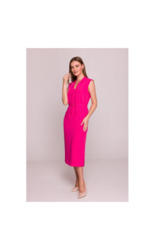 S410 Sukienka z wiązaniem w dekolcie - różowa