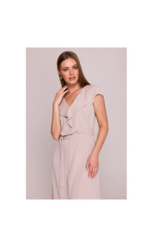 S411 Sukienka z żabotem - beżowa