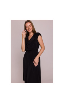 S411 Sukienka z żabotem - czarna