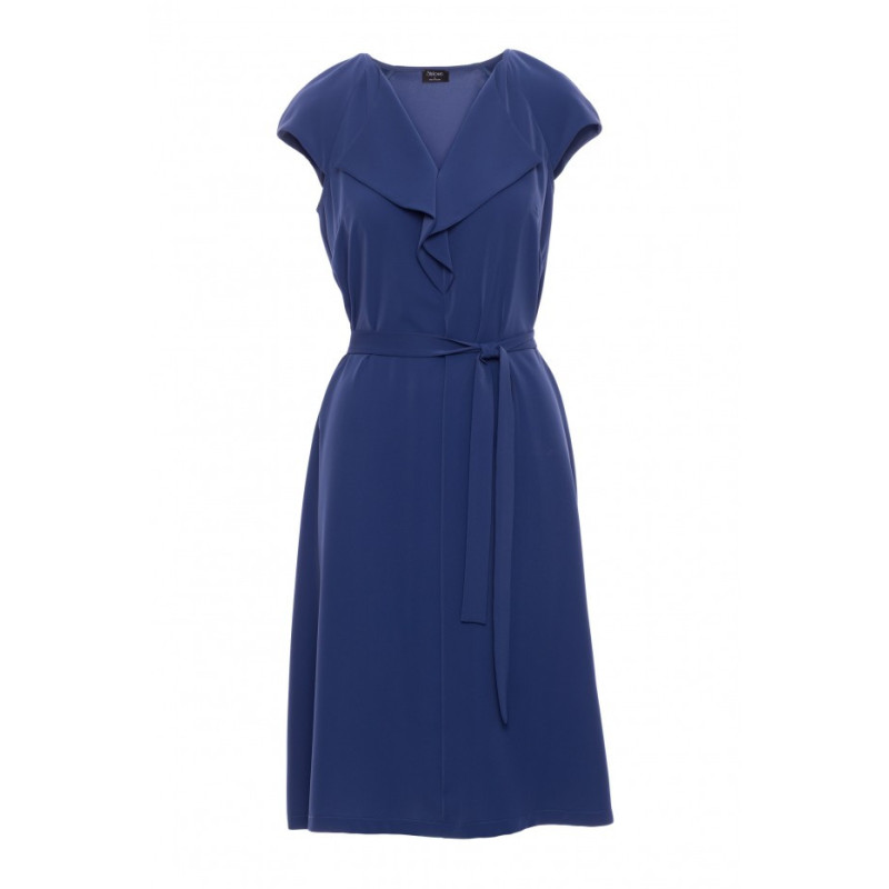 S411 Sukienka z żabotem - niebieska