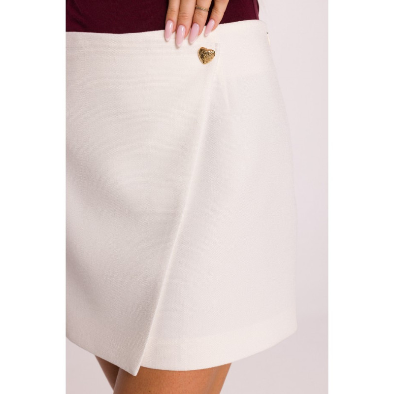 M854 Mini spódniczka na zakładkę - śmietankowa
