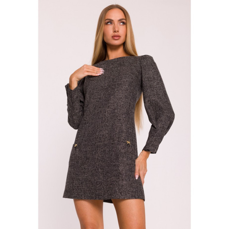 M870 Sukienka tweedowa z kieszonkami - czarna