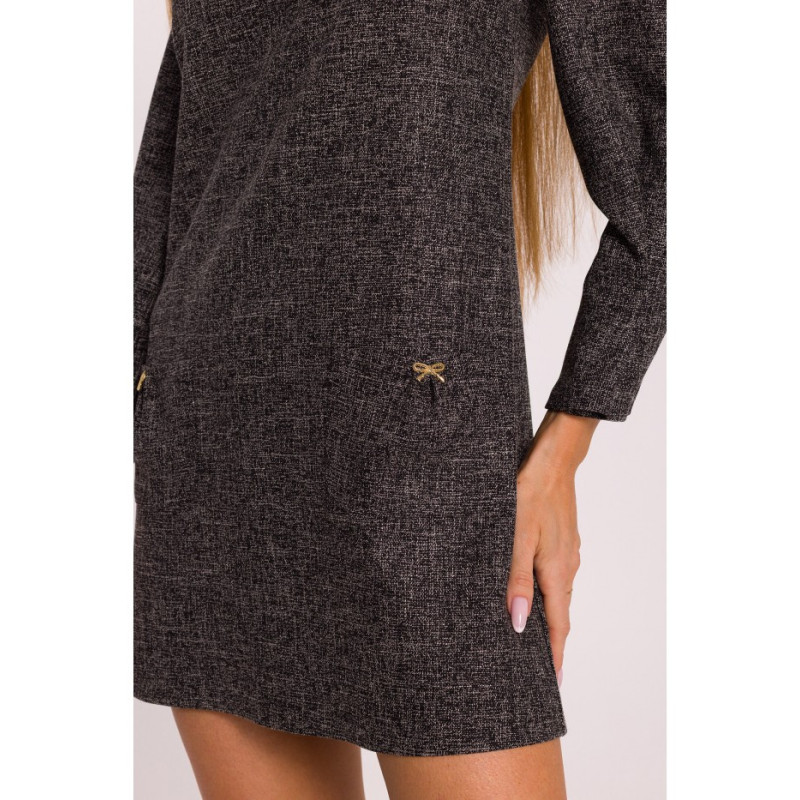 M870 Sukienka tweedowa z kieszonkami - czarna