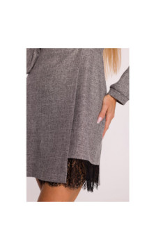 M871 Sukienka tweedowa z koronką - grafitowa