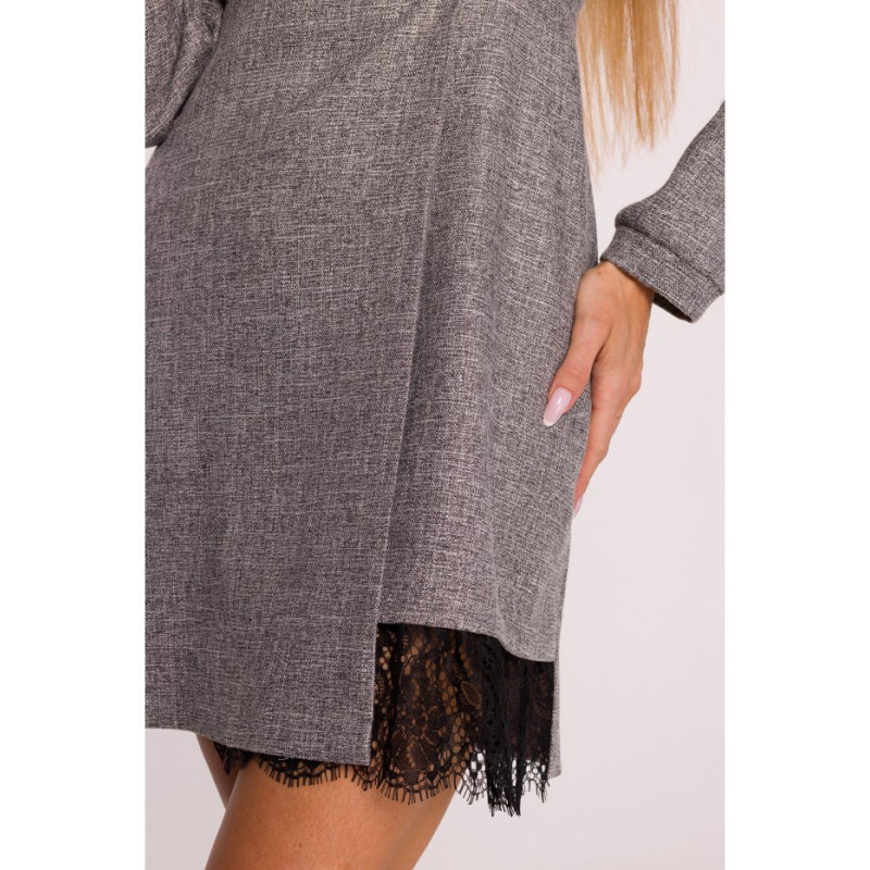 M871 Sukienka tweedowa z koronką - grafitowa