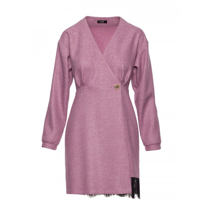 M871 Sukienka tweedowa z koronką - marsala