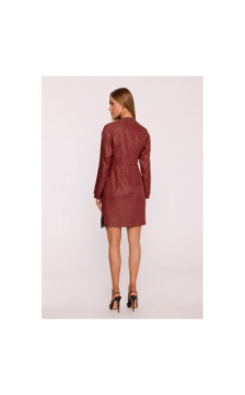 M871 Sukienka tweedowa z koronką - bordowa