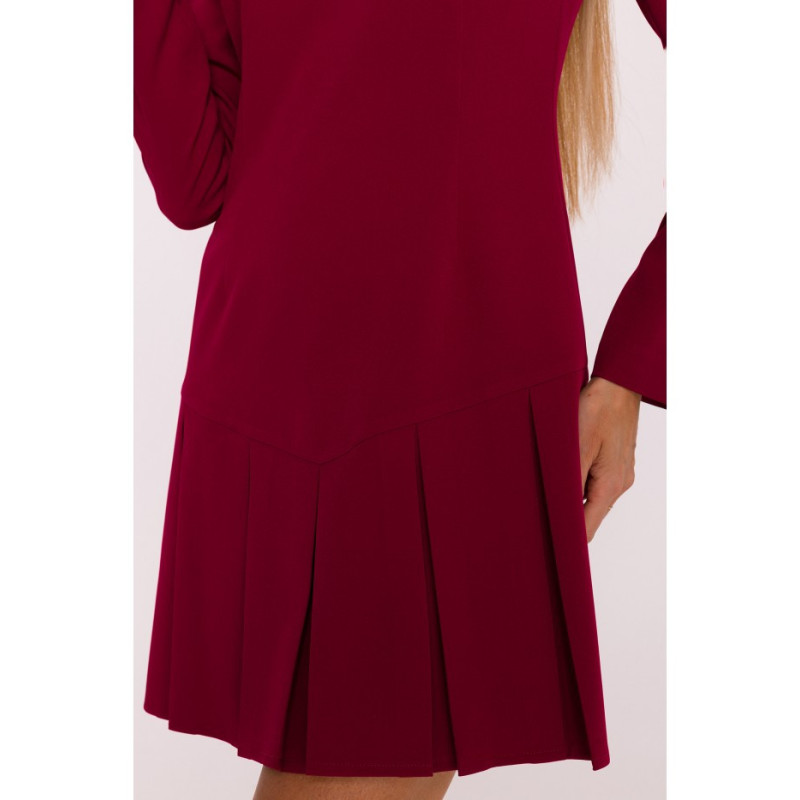 M872 Sukienka z kontrafałdami - bordowa