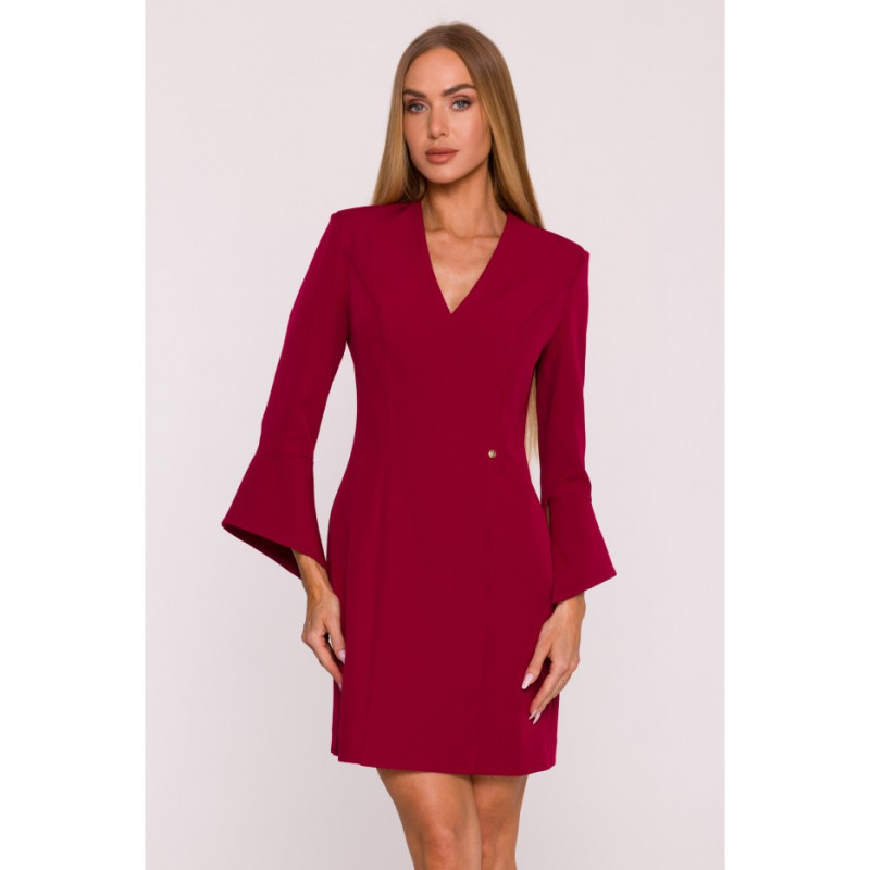 M876 Sukienka z szerokimi mankietami - bordowa