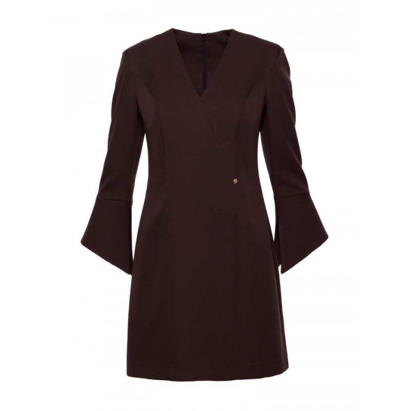 M876 Sukienka z szerokimi mankietami - brązowa