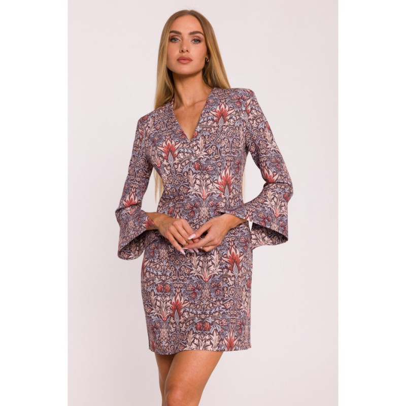 M877 Sukienka we wzór z szerokimi mankietami - model 2