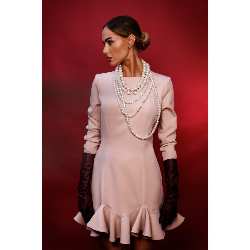 M880 Sukienka z falbankami - beżowa