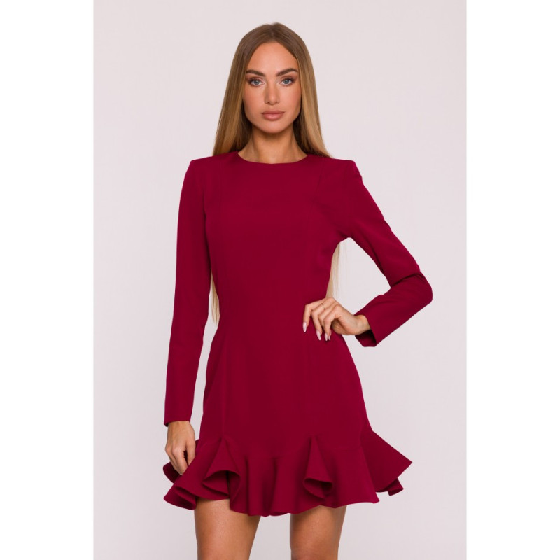 M880 Sukienka z falbankami - bordowa
