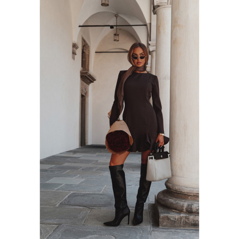 M880 Sukienka z falbankami - brązowa