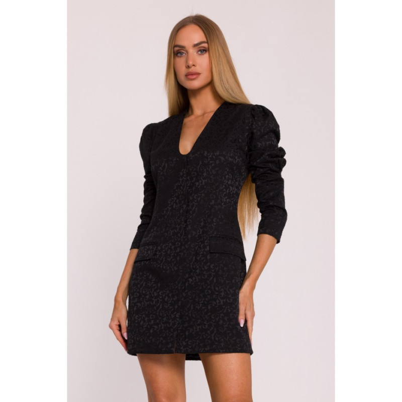 M881 Żakardowa sukienka marynarkowa - czarna